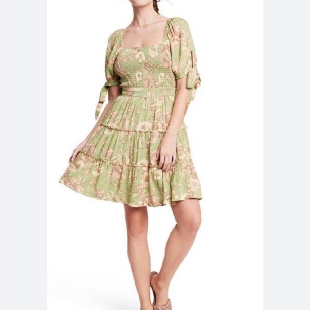 NWT Agua Bendita Green Cream Pleated Sundress
